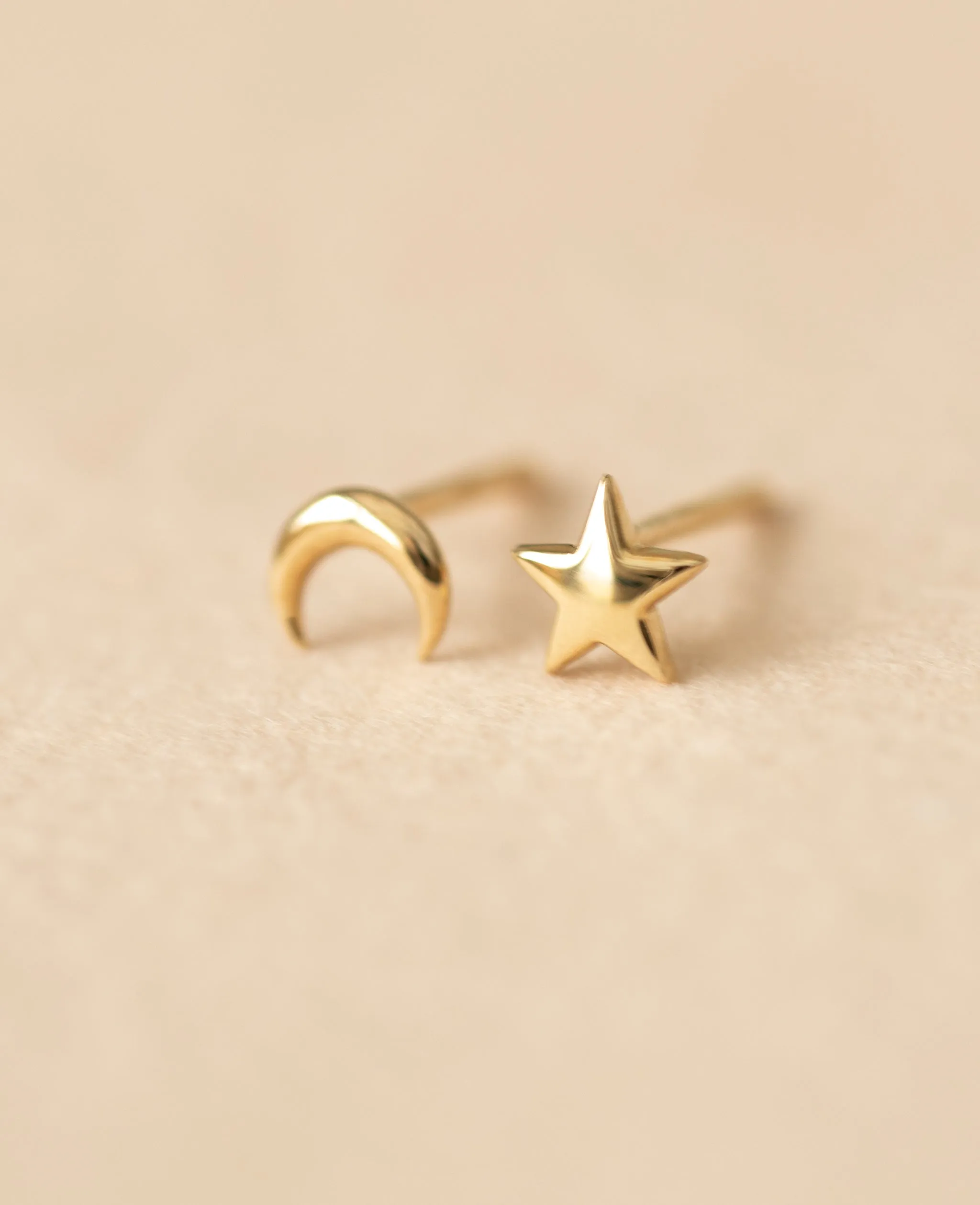 *SAMPLE SALE * Solid 9K Gold Star and Moon Studs