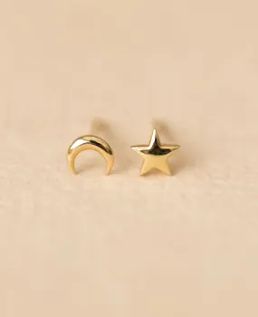 *SAMPLE SALE * Solid 9K Gold Star and Moon Studs