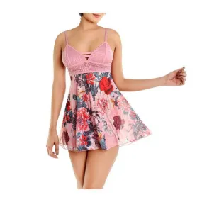 Short Babydoll Nighty Printed Mesh Lace Baby-doll With G-string Sexy Nighty