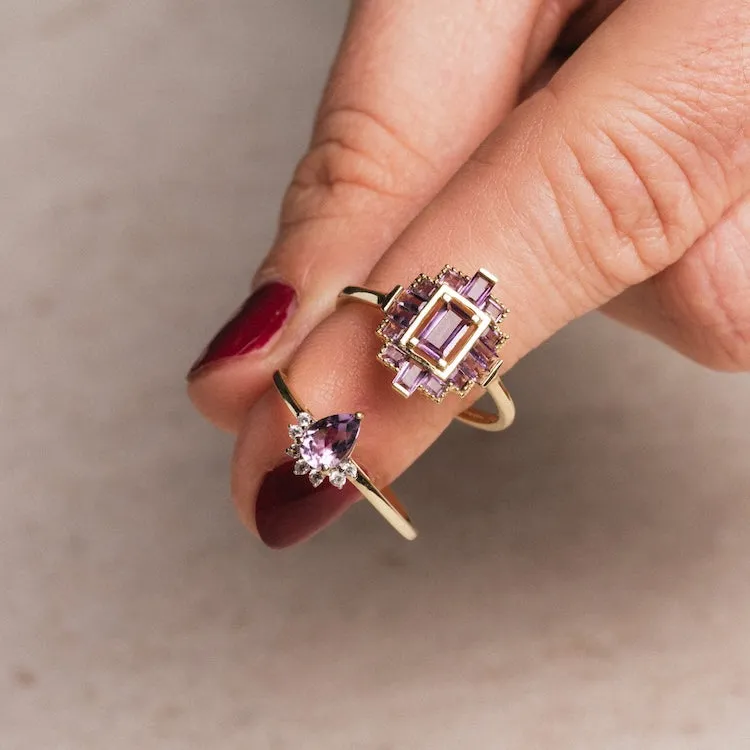 Solid Gold 2024 February Capsule Vintage Inspired Amethyst Statement Ring