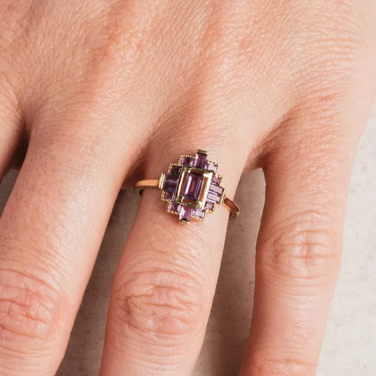 Solid Gold 2024 February Capsule Vintage Inspired Amethyst Statement Ring