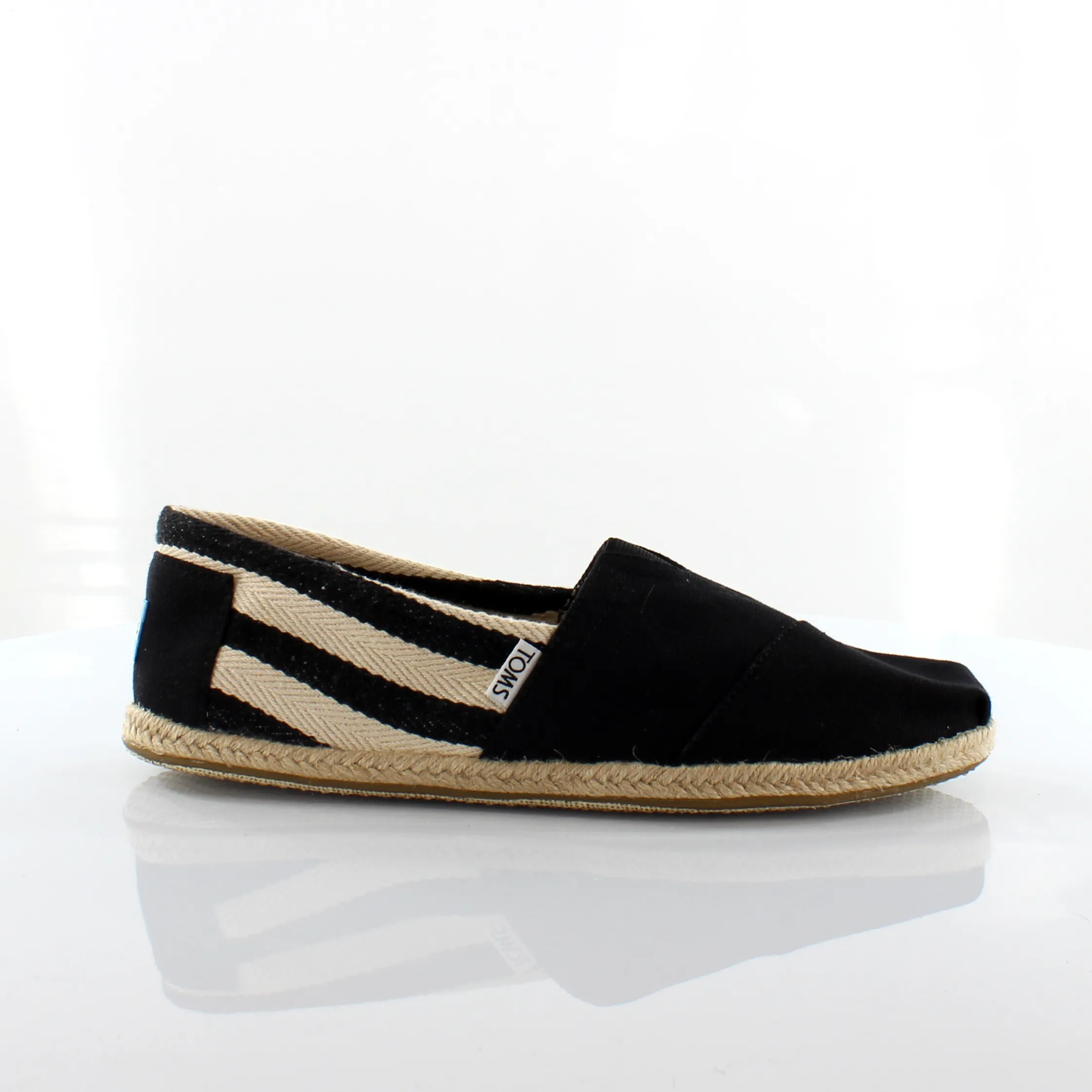 Toms Classic Black Stripe Canvas Slip On Espadrille Shoes - Mens