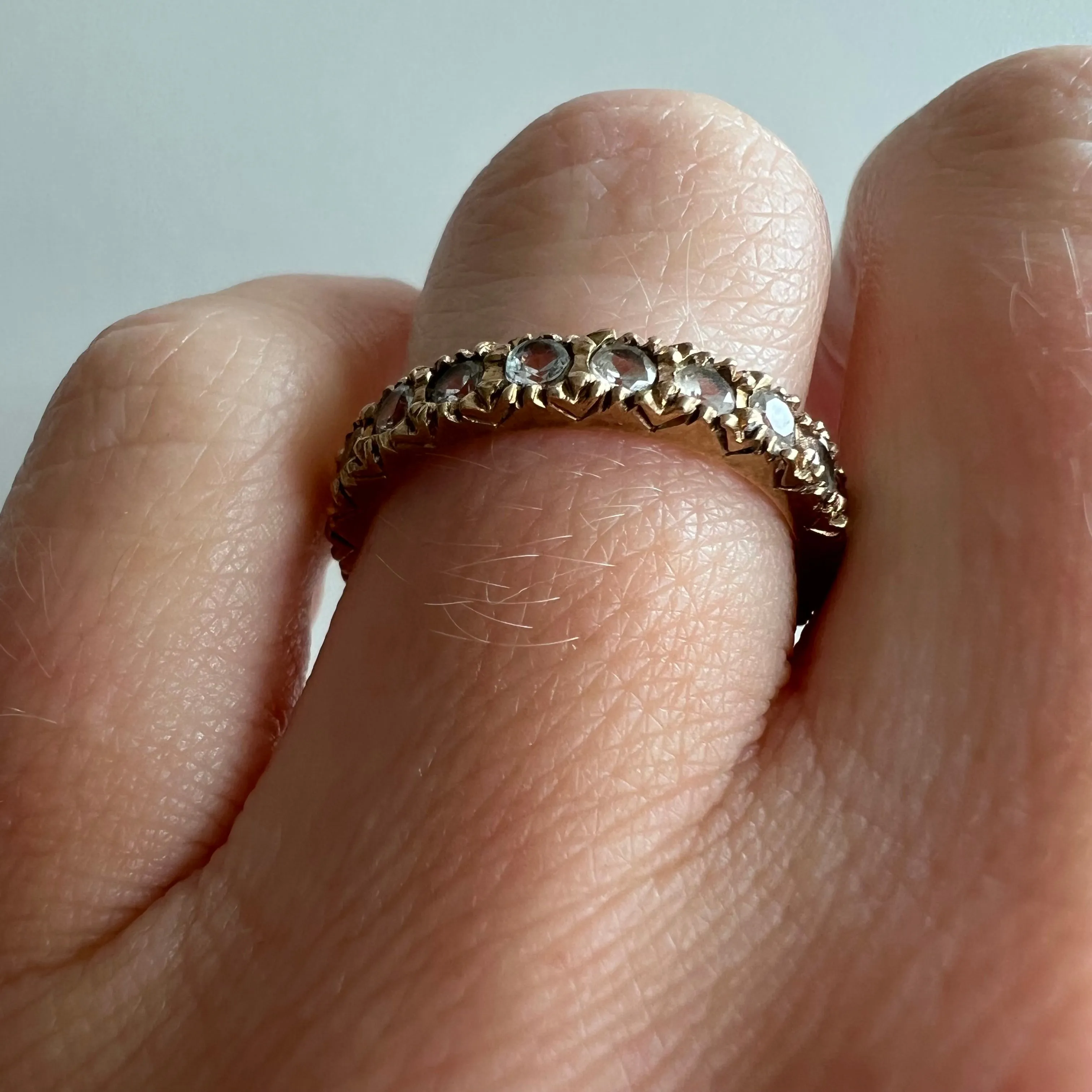 V I N T A G E // eternal clarity / rustic white quartz full eternity band / solid 9k 9ct yellow gold / size 5.75