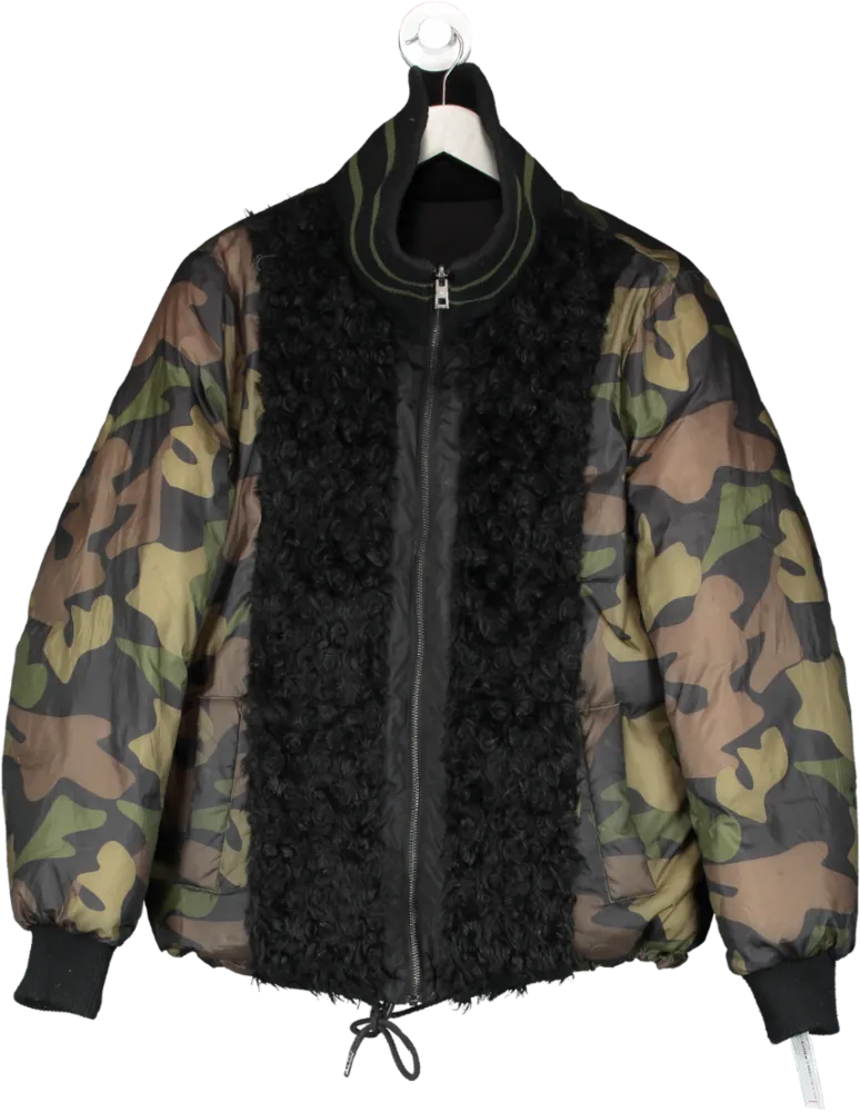 Zadig & Voltaire Green Reversible Camo & Faux Fur Jacket UK XS